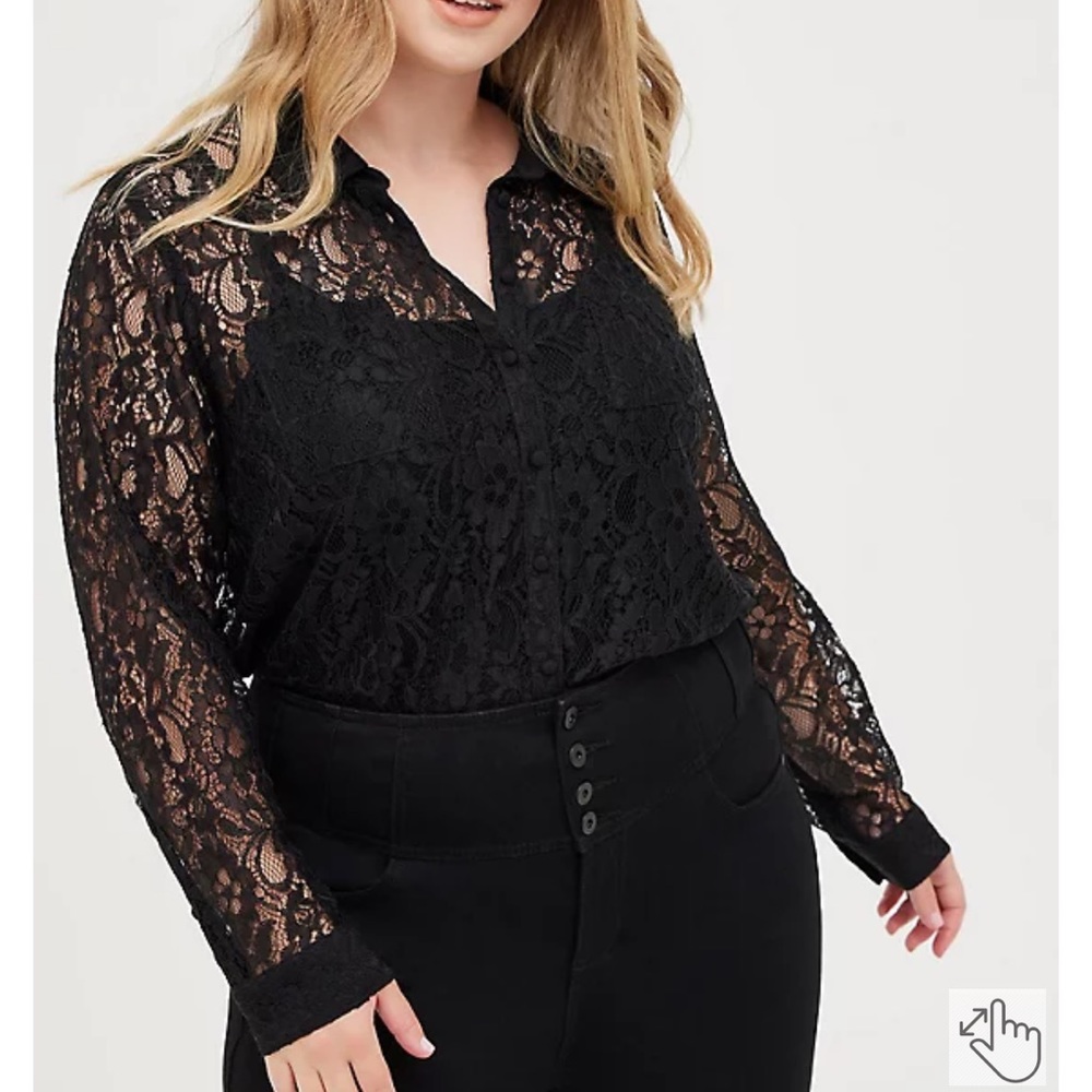 Torrid BUTTON FRONT MADISON BLOUSE - SHEER LACE BLACK